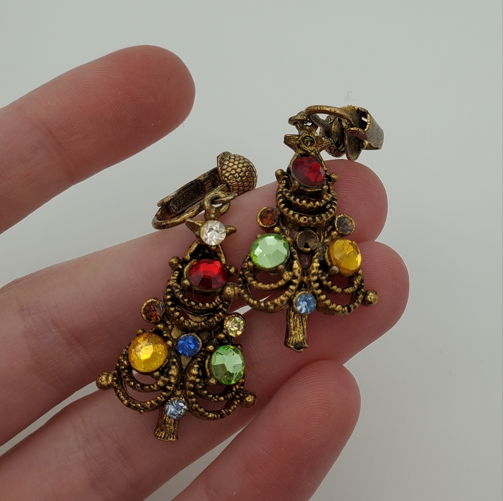 Christmas tree earrings by hollycraft - Picture 2 of 5